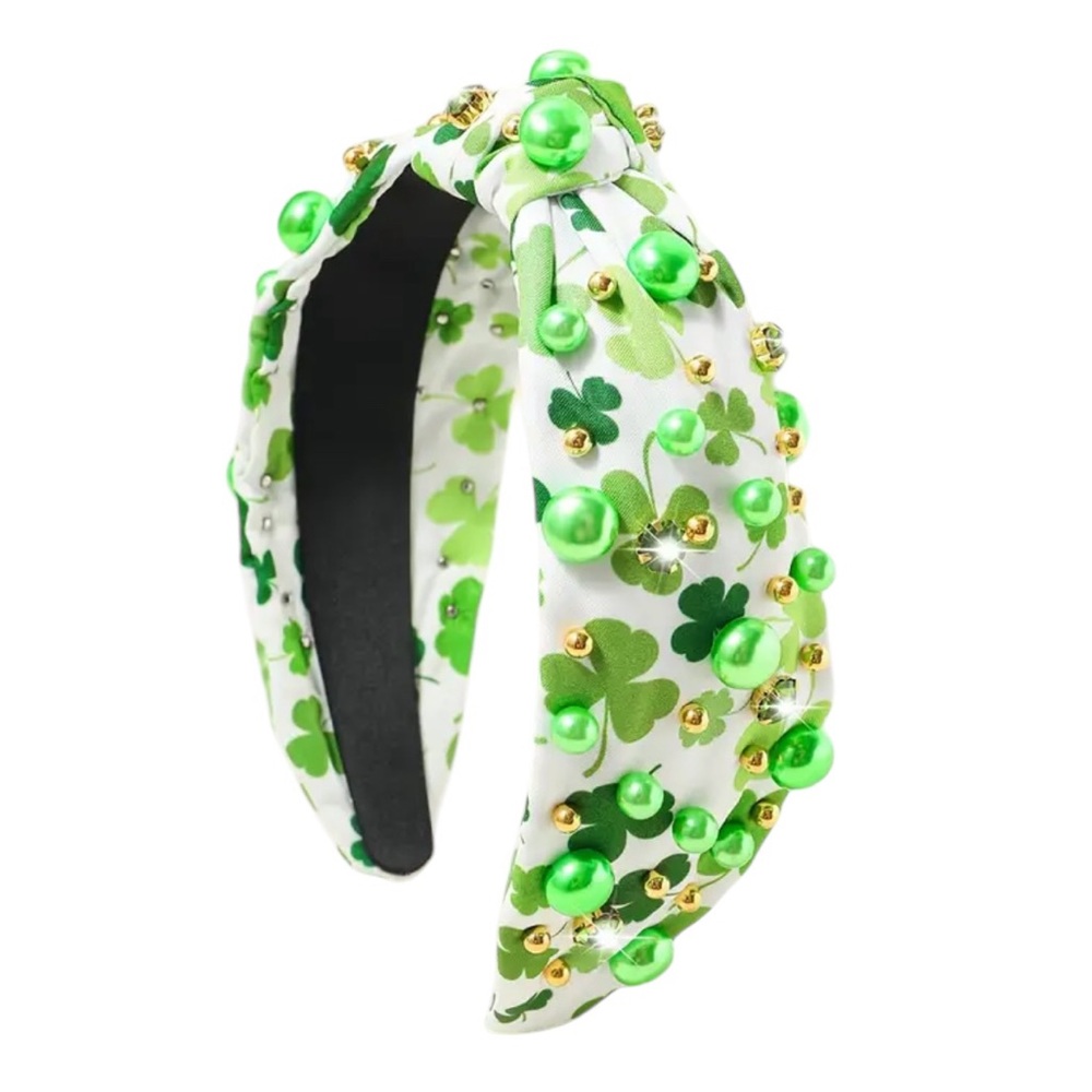 Green & Gold Beaded Shamrock Headband